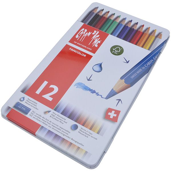 CARAN D'ACHE（カランダッシュ） 色鉛筆 ファンカラー 水溶性色鉛筆 1288-312 ファンカラー12色セット（缶入）