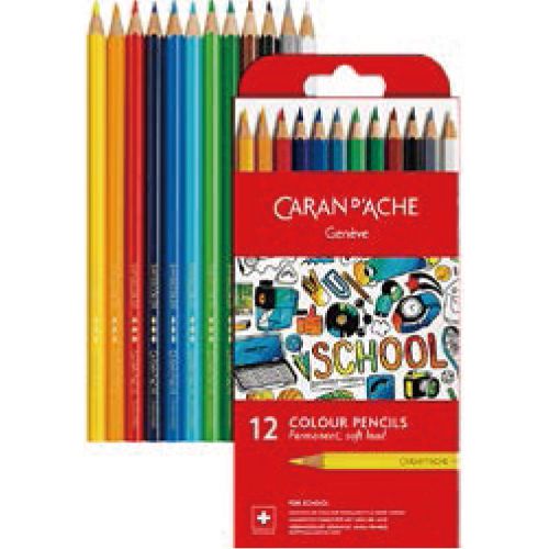 CARAN D'ACHE（カランダッシュ） 色鉛筆 スクールライン 油性色鉛筆 1291-712 12色セット 紙箱入