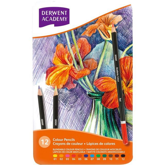 DERWENT（ダーウェント） 色鉛筆 アカデミーカラーペンシル 2301937 12色セット メタルケース