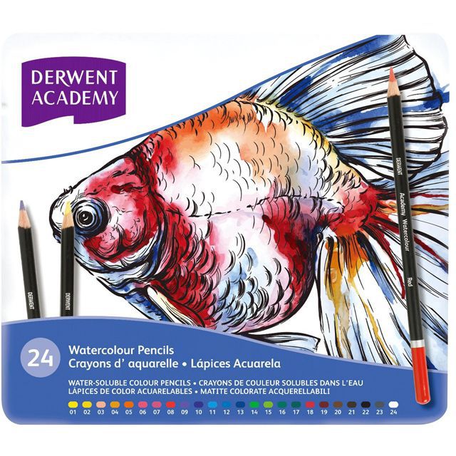 DERWENT（ダーウェント） 色鉛筆 アカデミーウォーターカラーペンシル 2301942 24色セット メタルケース