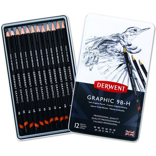 DERWENT（ダーウェント） 鉛筆 グラフィック 34215 ソフトスケッチング 12種セット メタルケース