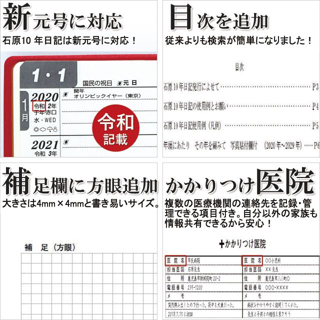 新元号に対応、目次を追加、補足欄に方眼を追加、かかりつけ医院