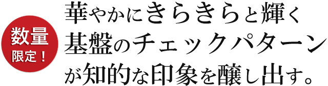 数量限定!華やかにきらきらと輝く基盤のチェックパターンが知的な印象を醸し出す。