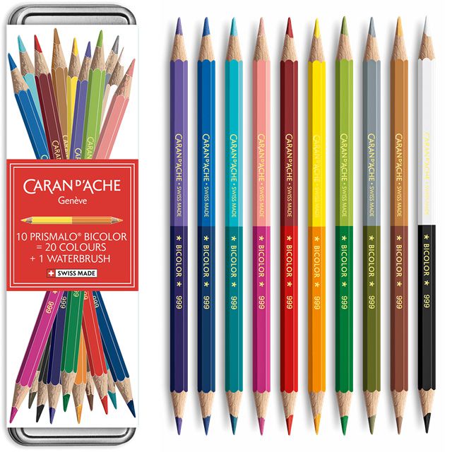 CARAN D'ACHE（カランダッシュ）水溶性色鉛筆 クリスマスコレクション2019 ギブ・ア・リトル・ジョイ プリズマロ（R） バイカラーセット 20色（缶入） CC0999-311