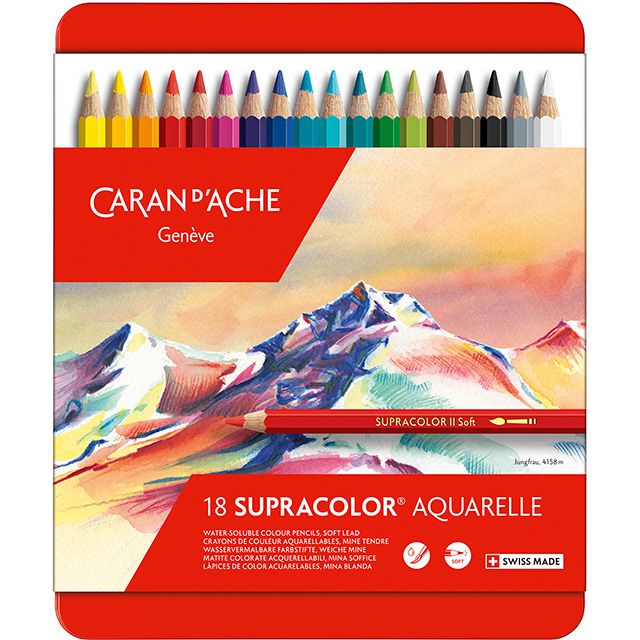 CARAN D'ACHE（カランダッシュ） 色鉛筆 スプラカラーソフト水溶性色鉛筆 3888-318 18色（缶入）