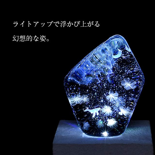 glass工房ココロイロ 　 ペーパーウェイト 星空クジラ、花咲かす