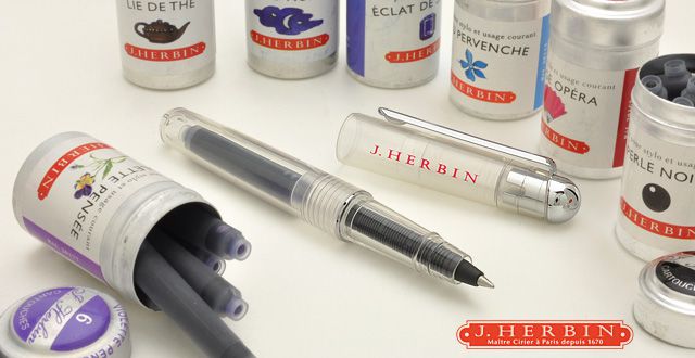 エルバン インクローラーボール カートリッジインク2色＆ペンセット HB29506 スケルトン＆バイオレット【ヴィオレパンセ+ブラック】