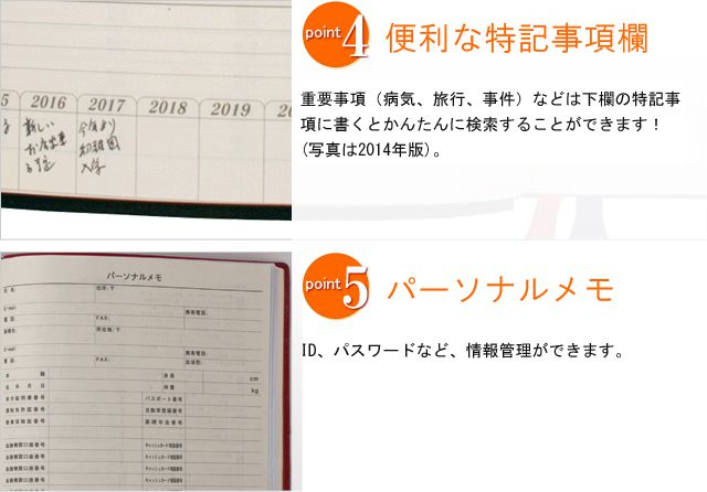 便利な特記事項欄。パーソナルメモ。人生の刹那を4行に。