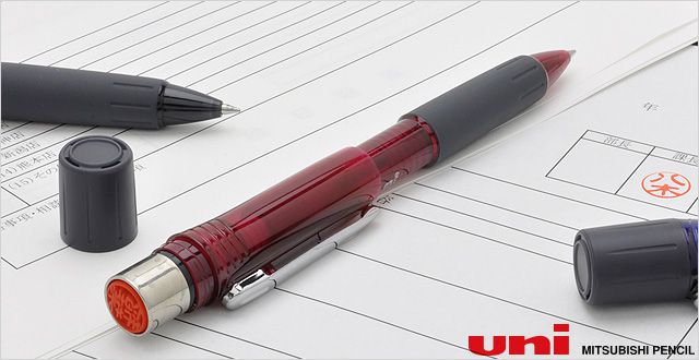 三菱鉛筆 ネームペン 印鑑付ボールペン SH-1002T-15 透明赤