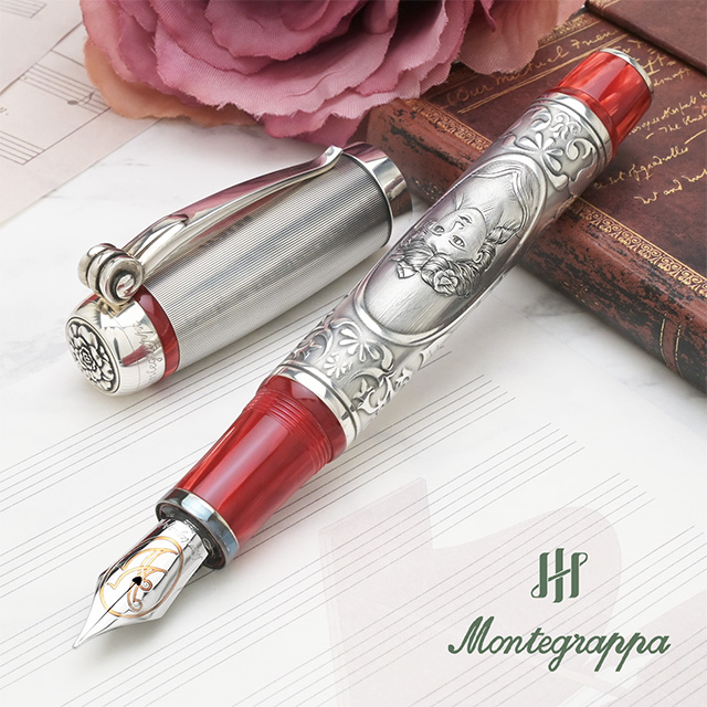 モンテグラッパ 万年筆 - シルバー×レッド 中古)Montegrappa モンテグラッパ ボールペン パローラ レッド