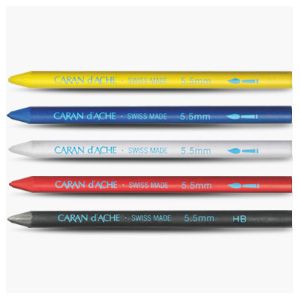 CARAN D'ACHE（カランダッシュ）5.5mm水溶性カラー芯 ＜黒HB/黒6B/赤/白/黄/青＞ 各1本セット 6550-306