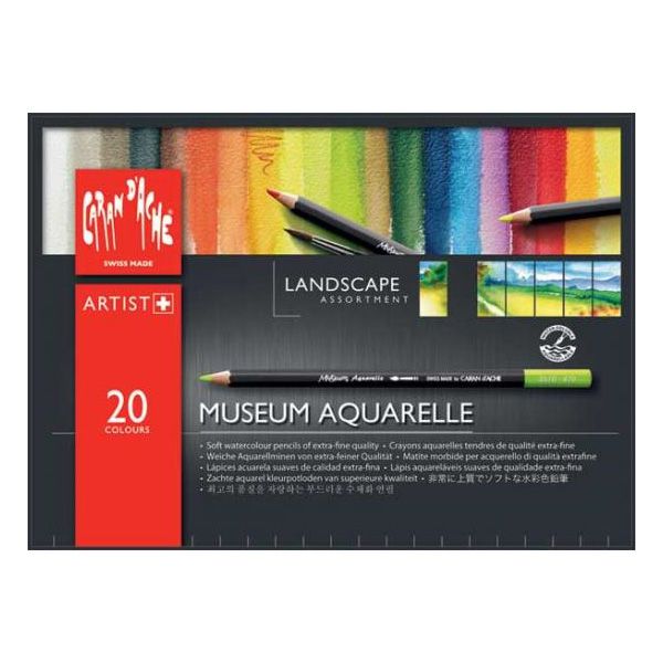 CARAN D'ACHE（カランダッシュ） 色鉛筆 ミュージアムアクアレル水溶性色鉛筆 3510-420 20色セット ランドスケープ（紙箱入）