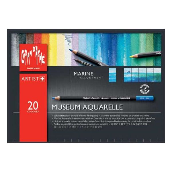 CARAN D'ACHE（カランダッシュ） 色鉛筆 ミュージアムアクアレル水溶性色鉛筆 3510-920 20色セット マリン（紙箱入）