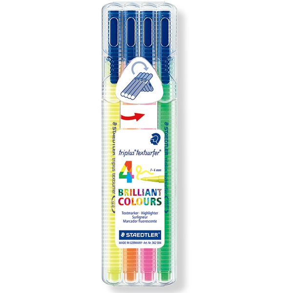 STAEDTLER（ステッドラー） 蛍光ペン トリプラス テキストサーファー 362 SB4 4色セット（ケース入り）