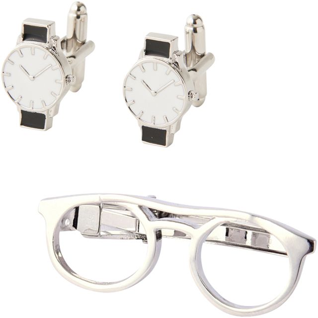 デスクアクセサリー メンズアイテム 700-600 タイピン＆カフスセット メガネ＆腕時計
