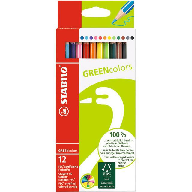 STABILO（スタビロ） 色鉛筆 グリーンカラー 6019-2-12 12色セット ケース入り