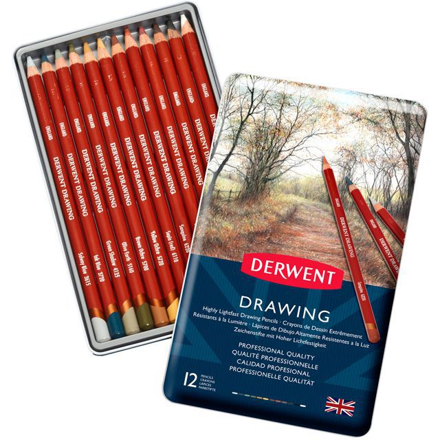 DERWENT（ダーウェント） 色鉛筆 ドローイングペンシル 0700671 12色セット メタルケース