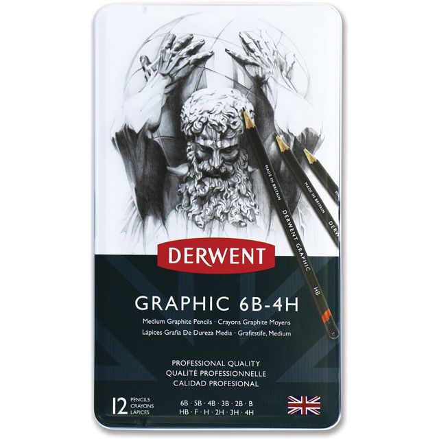 ダーウェント 鉛筆 グラフィック 34214 ミディアムデザイナー 12種セット メタルケース