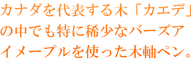  カナダを代表する木「カエデ」の中でも特に稀少なバーズアイメープルを使った木軸ペン。