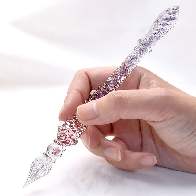 ガラス工房 Luc ガラスペン 透線 水中花 ピンク パープル 世界の筆記具ペンハウス