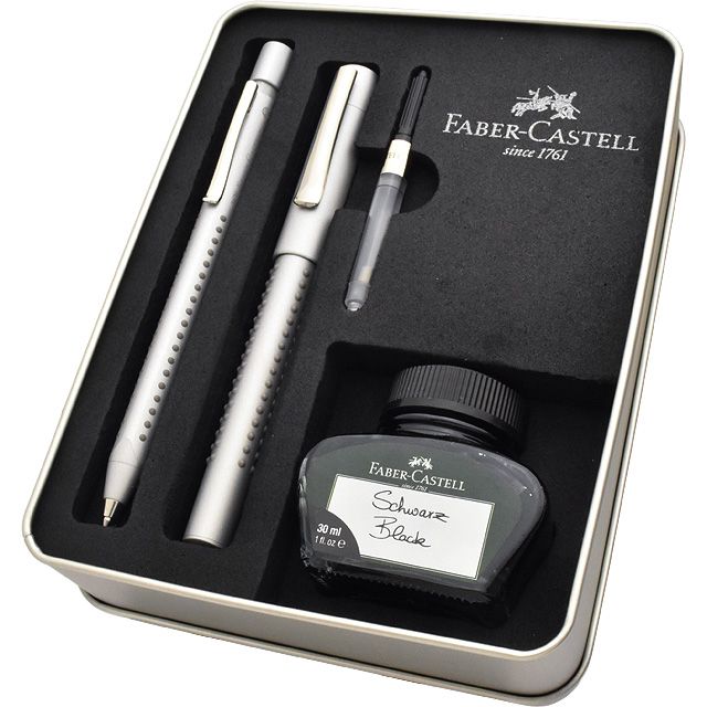 ファーバーカステル 新学期セット 2020 グリップ2011シルバー万年筆+ペンシル+ボトルインク(ブラック/30ml)+コンバーター ギフト缶付き