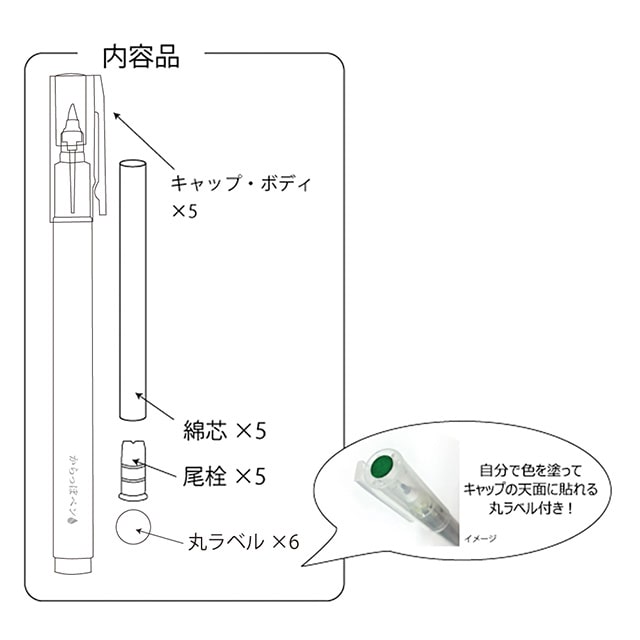 呉竹 ink-cafe（インクカフェ）からっぽペン ほそふで芯５本セット　ECF160-452