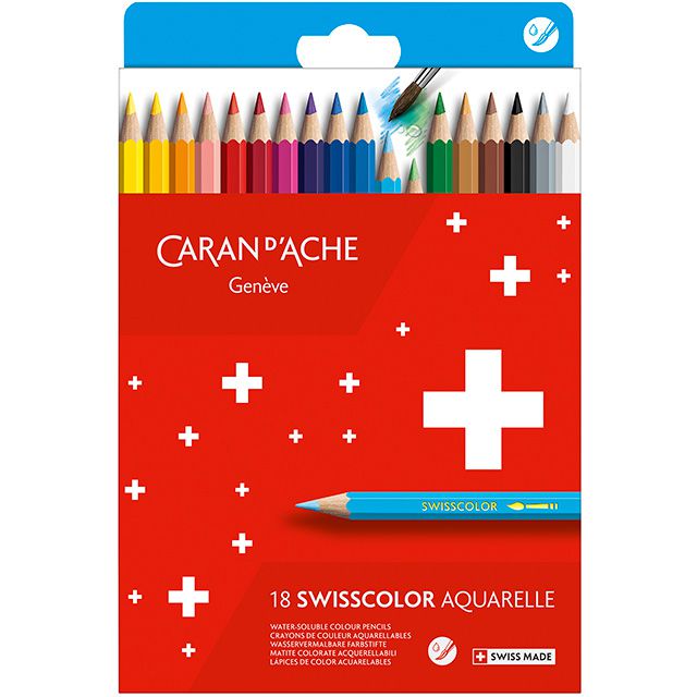 CARAN D'ACHE（カランダッシュ）水溶性色鉛筆 スイスカラー 紙箱18色セット 1285-818