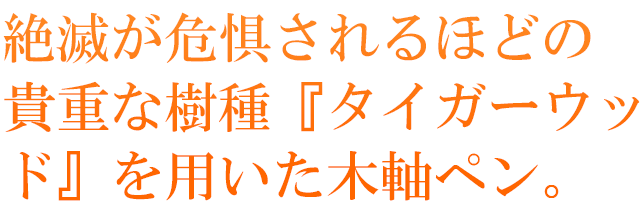 絶滅が危惧されるほどの貴重な樹種『タイガーウッド』を用いた木軸ペン。