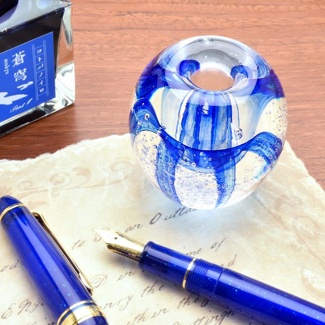 glass art N＋（グラスアートエヌプラス） ペンスタンド/ペーパーウェイト ガラスのペン立て ブルー