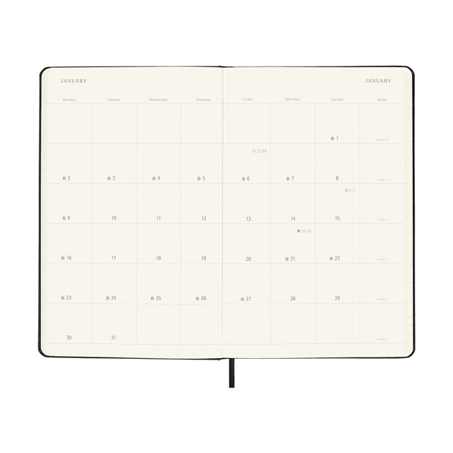 【ポイント15倍】MOLESKINE（モレスキン） 2023年1月はじまり マンスリーダイアリー ハードカバー ラージサイズ ブラック DHB12MN3Y23