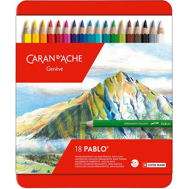 CARAN D'ACHE（カランダッシュ） 色鉛筆 パブロ油性色鉛筆 0666-318 18色（缶入）