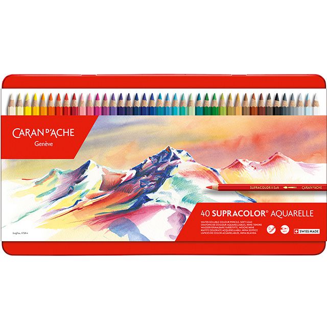 CARAN D'ACHE（カランダッシュ） 色鉛筆 スプラカラーソフト水溶性色鉛筆 3888-340 40色（缶入）