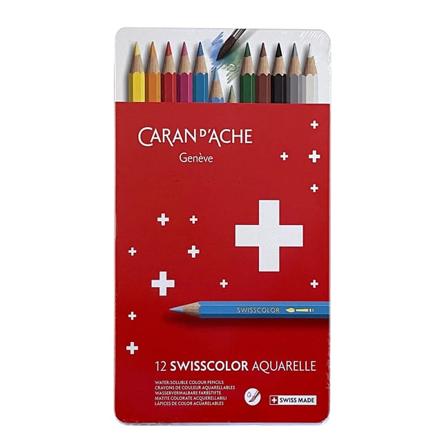 CARAN D'ACHE（カランダッシュ）水溶性色鉛筆 スイスカラー メタル缶入り12色セット 1285-712